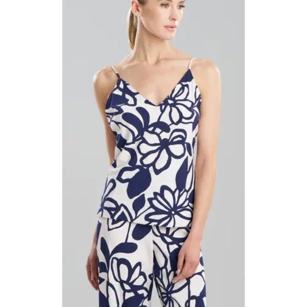 Natori Miyu Cami Pajama Top Size L Navy Floral Print
